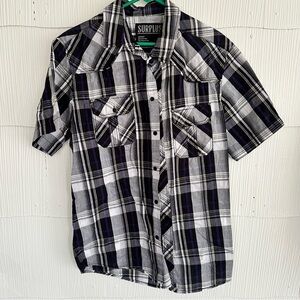 Surplus Men’s XL Black White Purple Plaid Button Down Short Sleeve Shirt Y2K